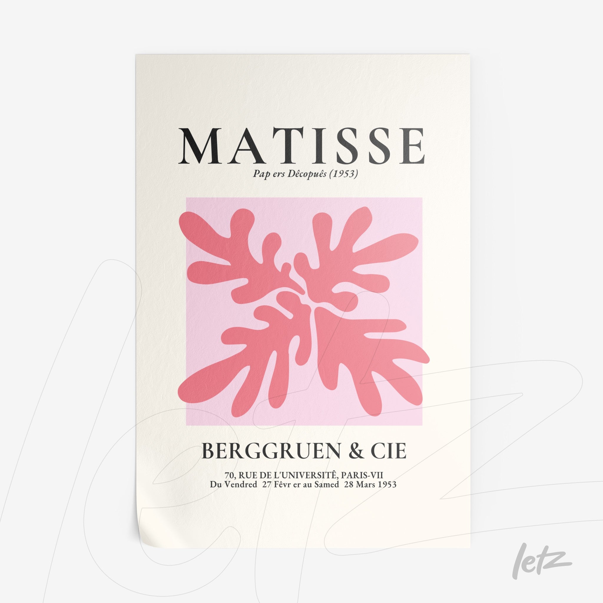 poster print featuring abstract art in shades of pink inspired by Matisse, simple white background