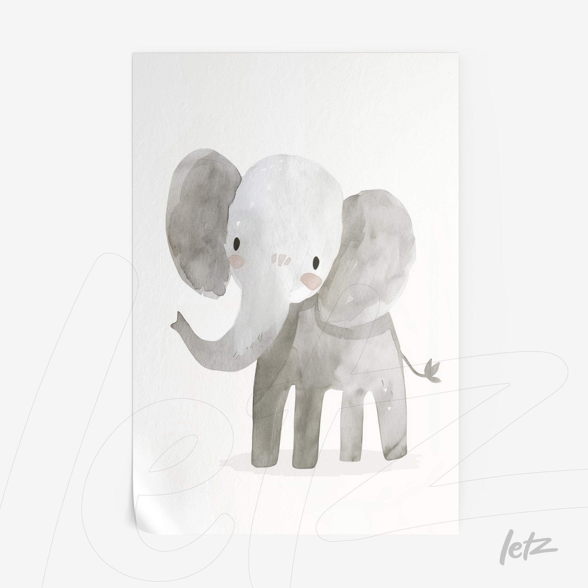 decorative illustration of a watercolor elephant on a light background