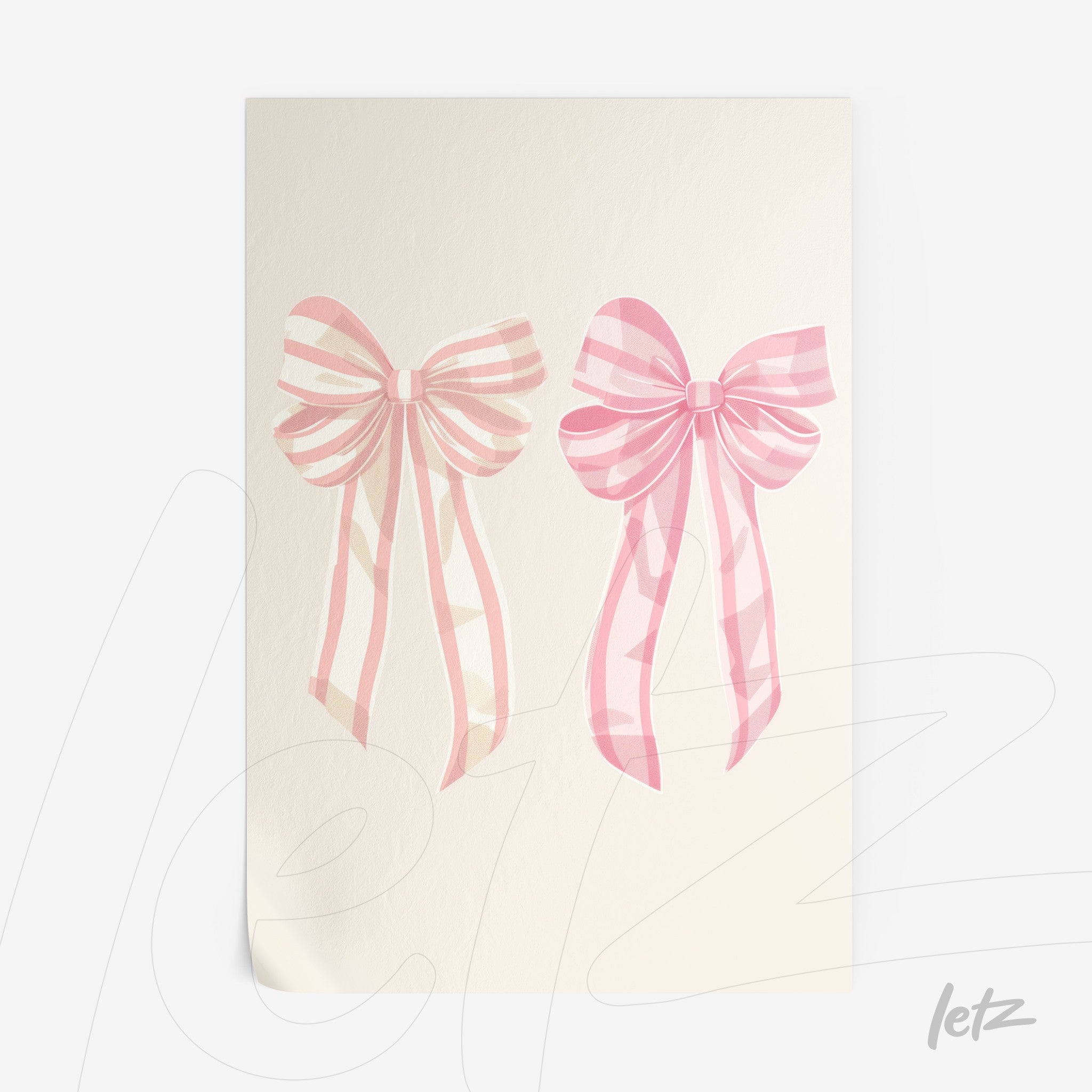 decorative artwork featuring pink ribbon illustrations on a light background