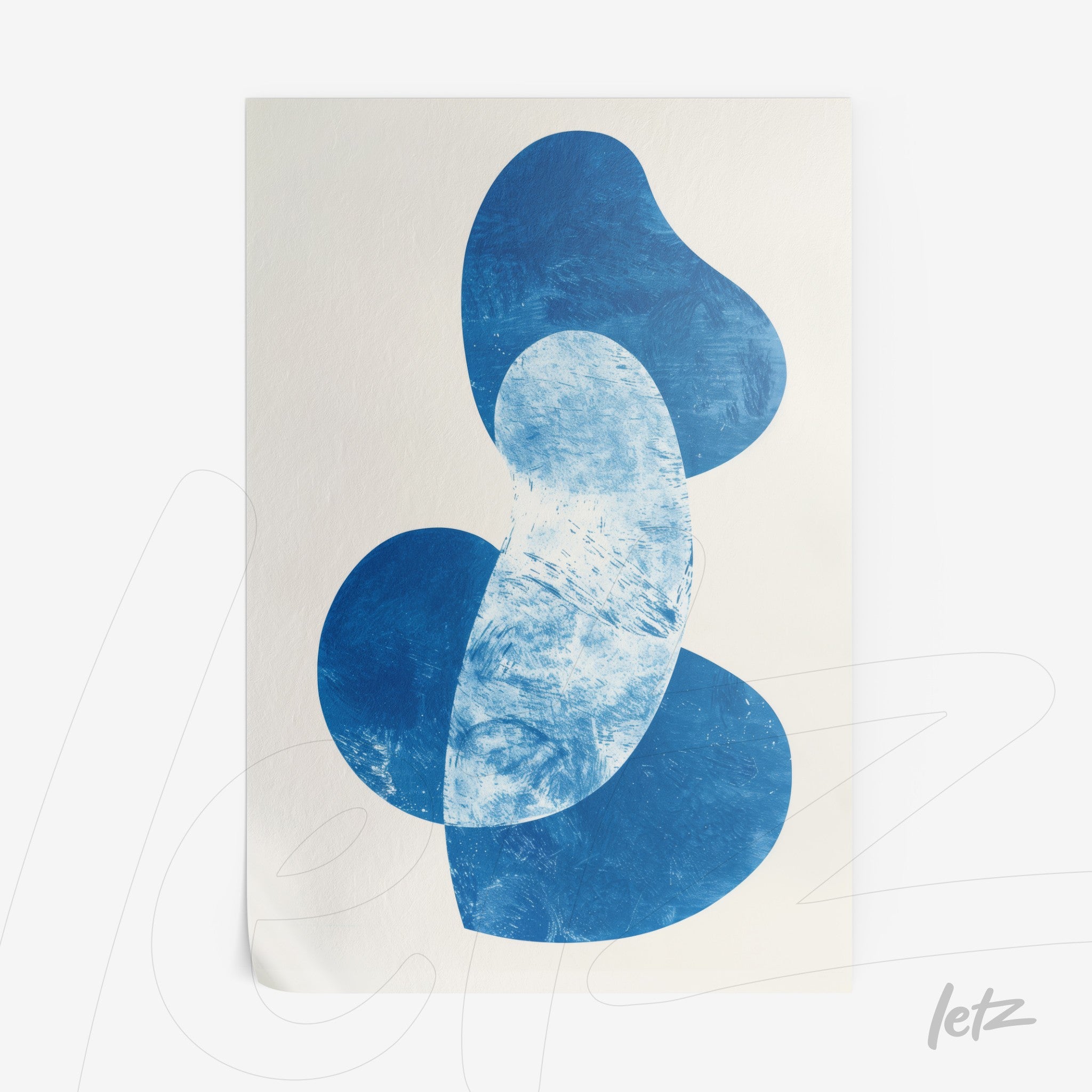 abstract wall art in blue on light background