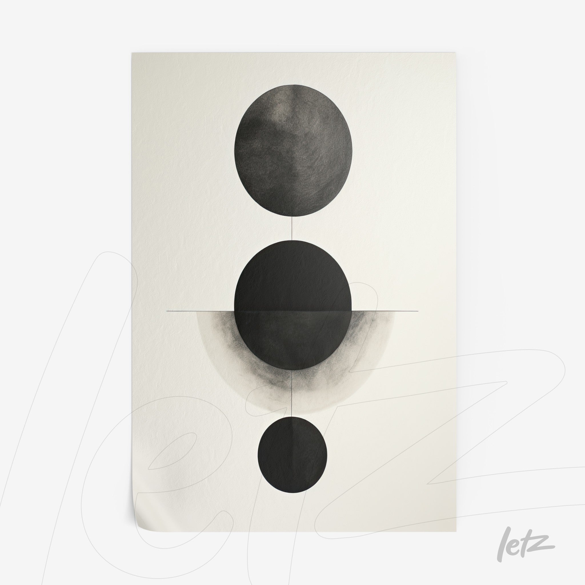minimalist design wall art in black and white featuring circles on a light background
