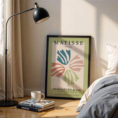 framed wall art featuring modern style inspired by Matisse displayed next to a lamp in a brightly lit setting