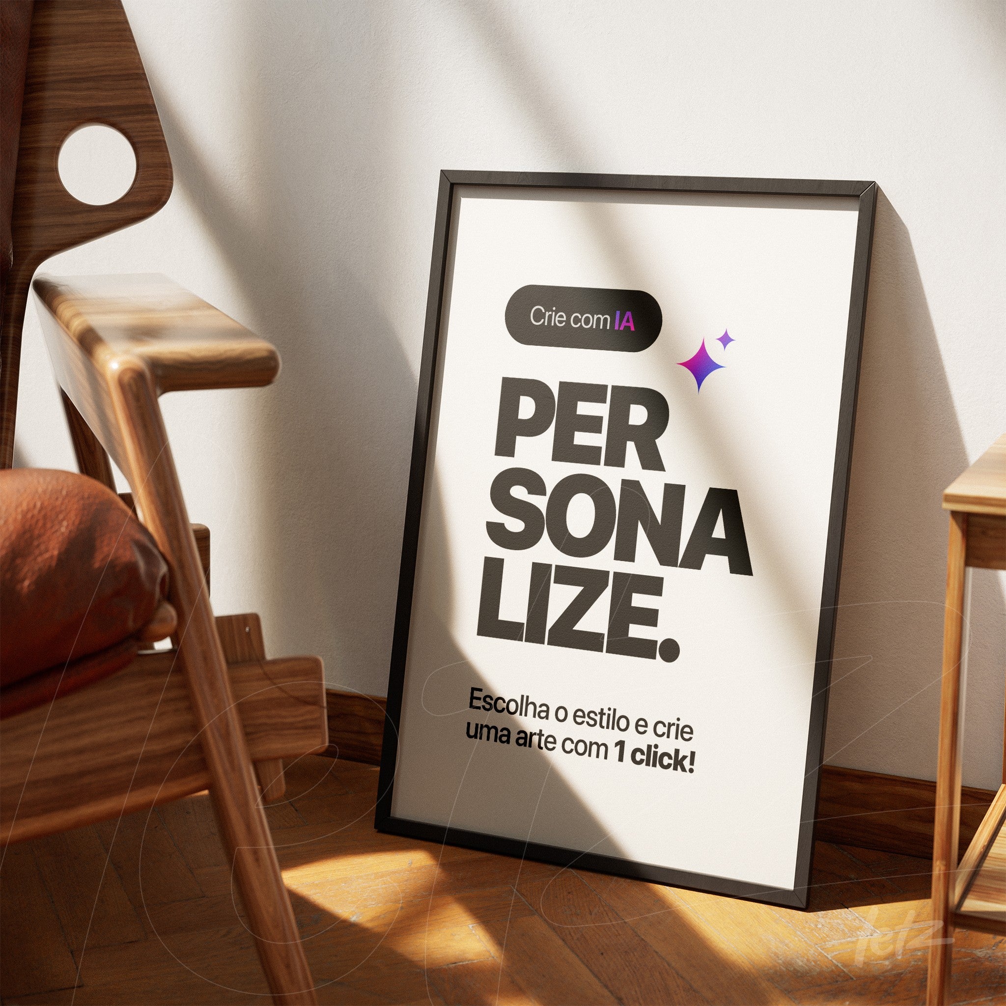 framed wall art with minimalist design in black frame and light background featuring creative text in large letters