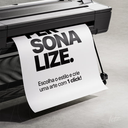 white poster with bold large text saying 'PERSONALIZE' coming out of printer against gray background