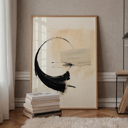 modern abstract wall art in neutral tones with a light frame