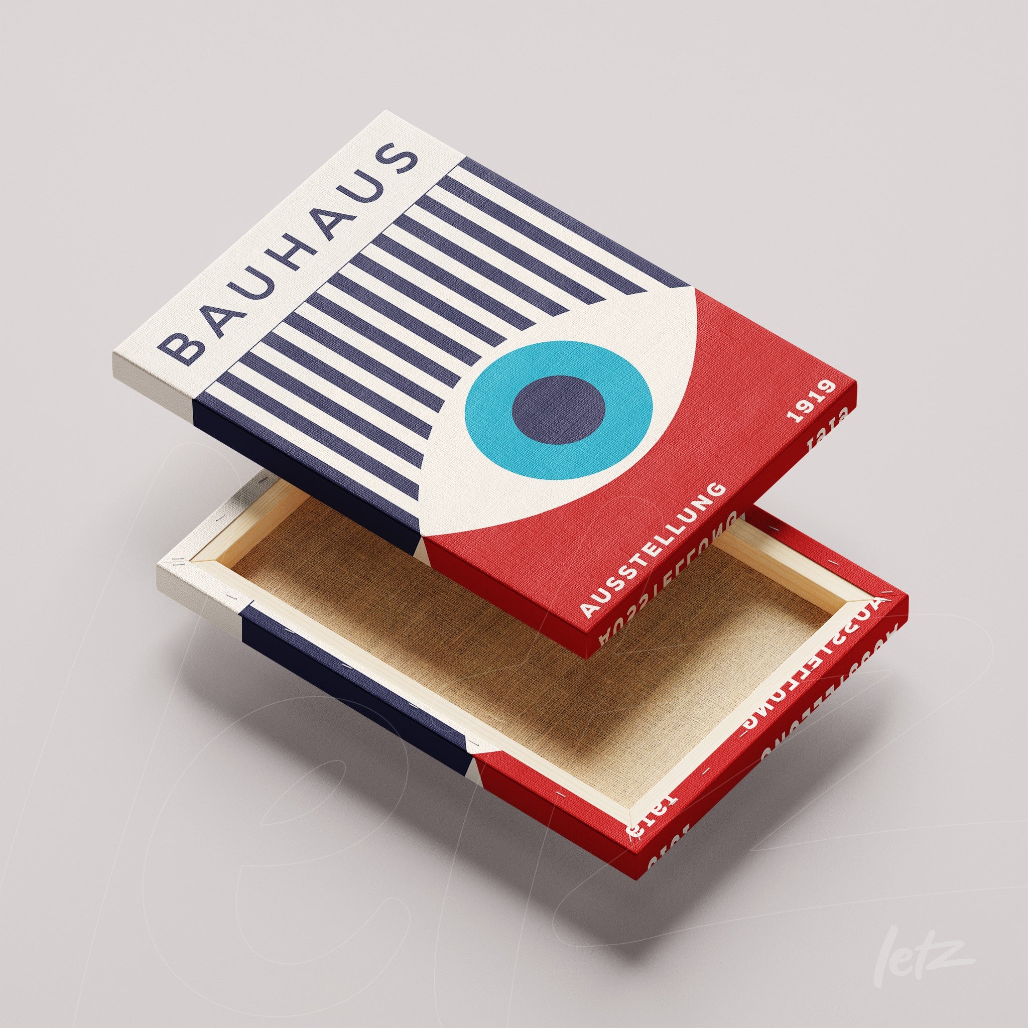 bauhaus style canvas art with geometric patterns and text