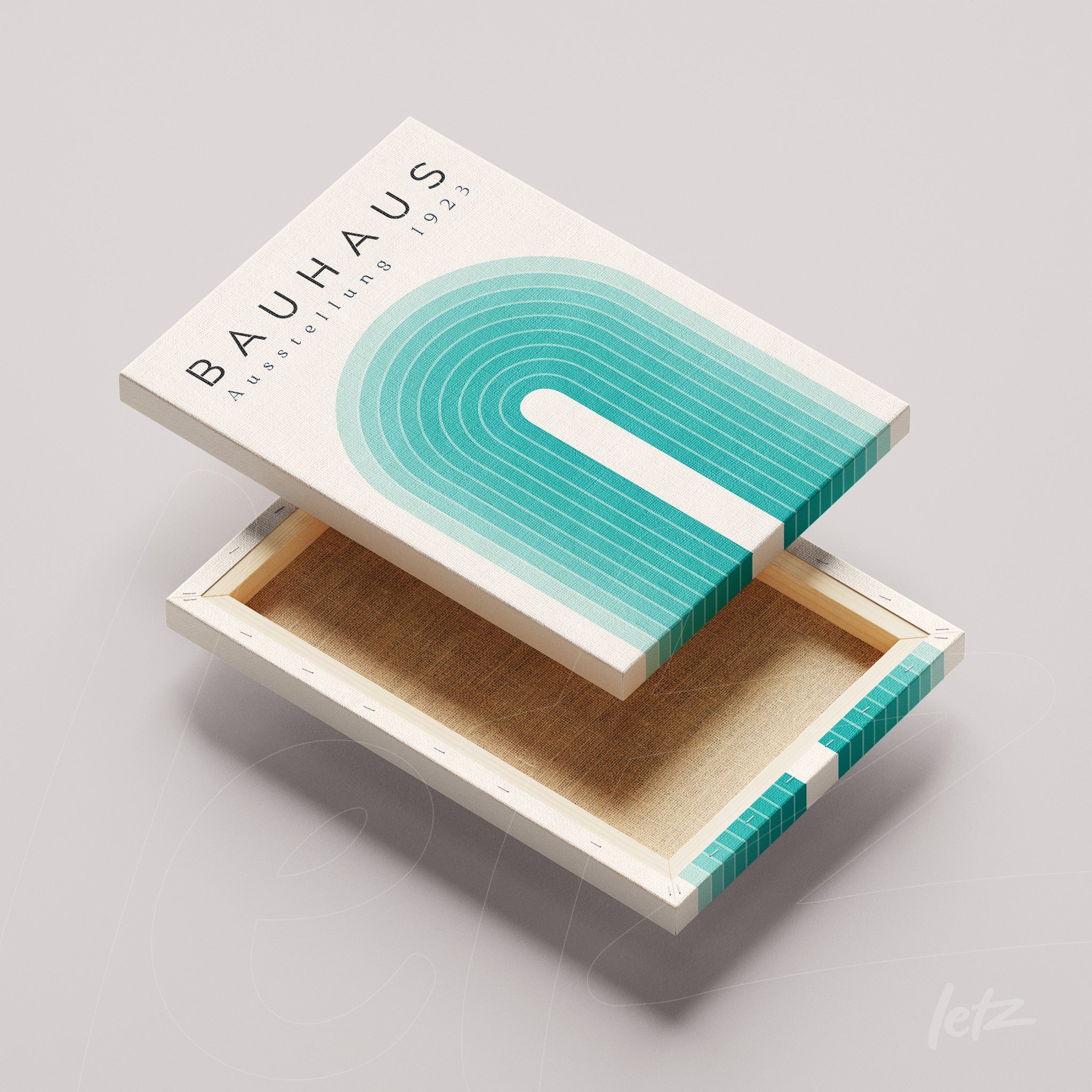 canvas print featuring geometric design in blue and green tones inspired by Bauhaus style