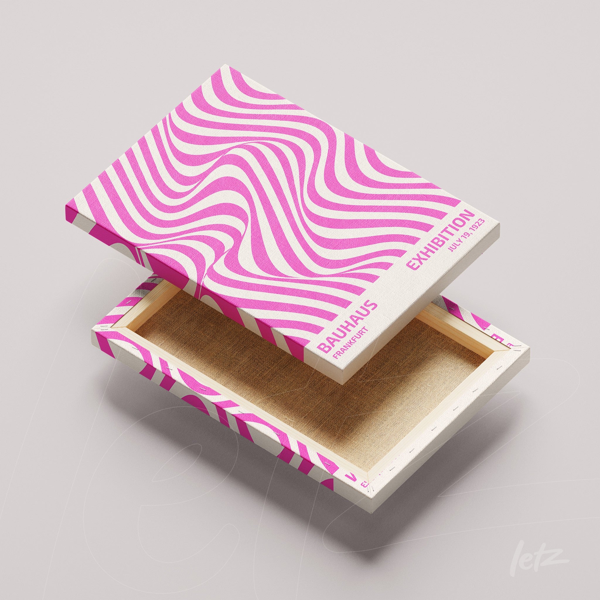 pink storage box with wavy bauhaus art pattern