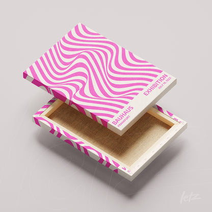 pink storage box with wavy bauhaus art pattern