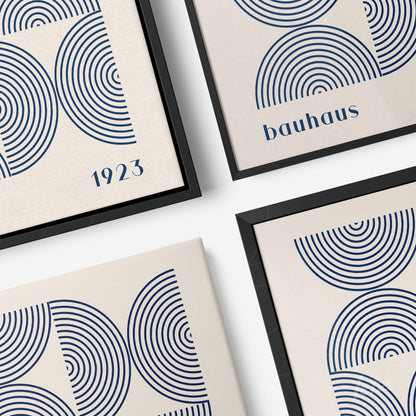 collection of geometric bauhaus style art prints with black frame