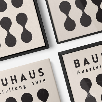 set of canvas artworks featuring geometric bauhaus design with black frames on white background