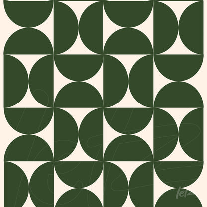 geometric pattern with dark green semicircles on a cream background