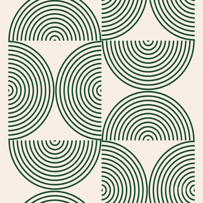 poster featuring geometric pattern of green concentric circles on beige background