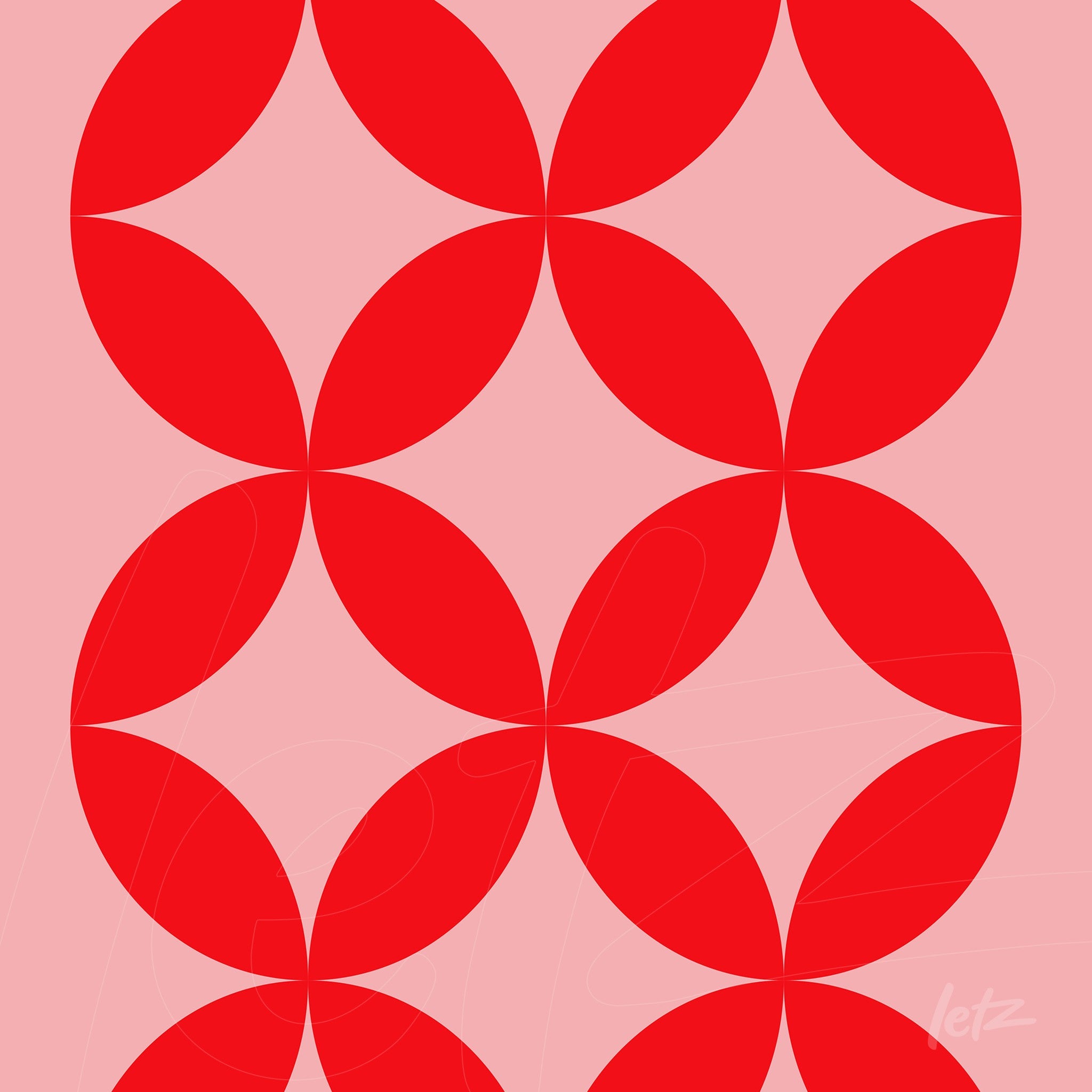 poster print featuring geometric pattern of red circles on a pink background