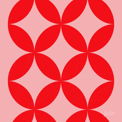poster print featuring geometric pattern of red circles on a pink background