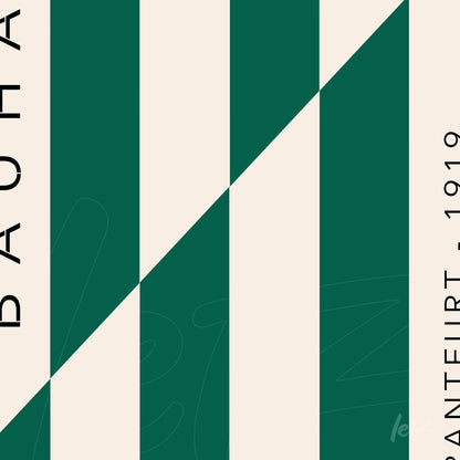 canvas print featuring stylized geometric art in green and beige with side text