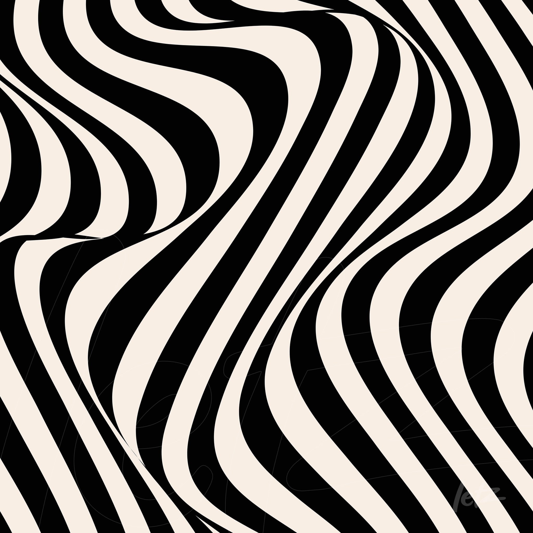 op art style print with black and white wavy patterns