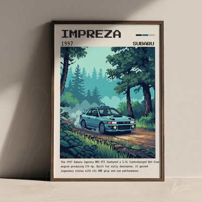 pixel art of 1997 Subaru Impreza in brown frame