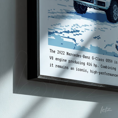 framed digital artwork of the 2022 Mercedes-Benz G-Class car with black frame