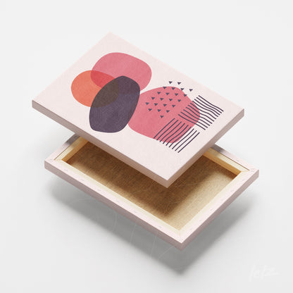 canvas print with abstract art featuring organic shapes in pink and purple with geometric details