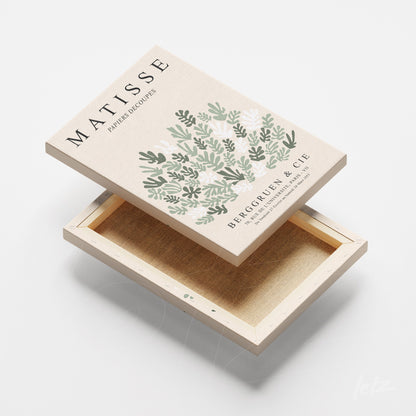 canvas artwork featuring floral design inspired by Matisse, light frame with neutral background