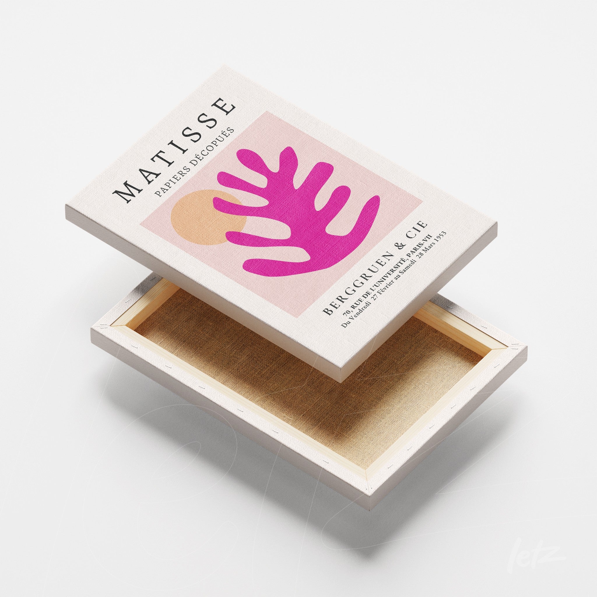 canvas print featuring modern art with a light background and stylized pink leaf by Matisse