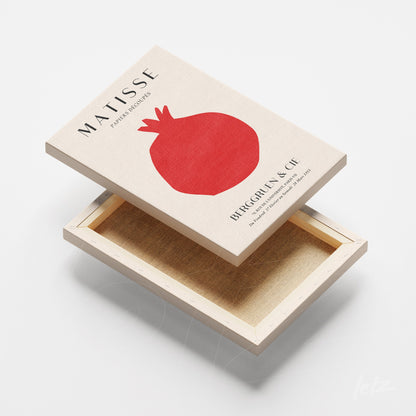 canvas print featuring minimalist pomegranate art with cream background and red details, styled as a Matisse artwork