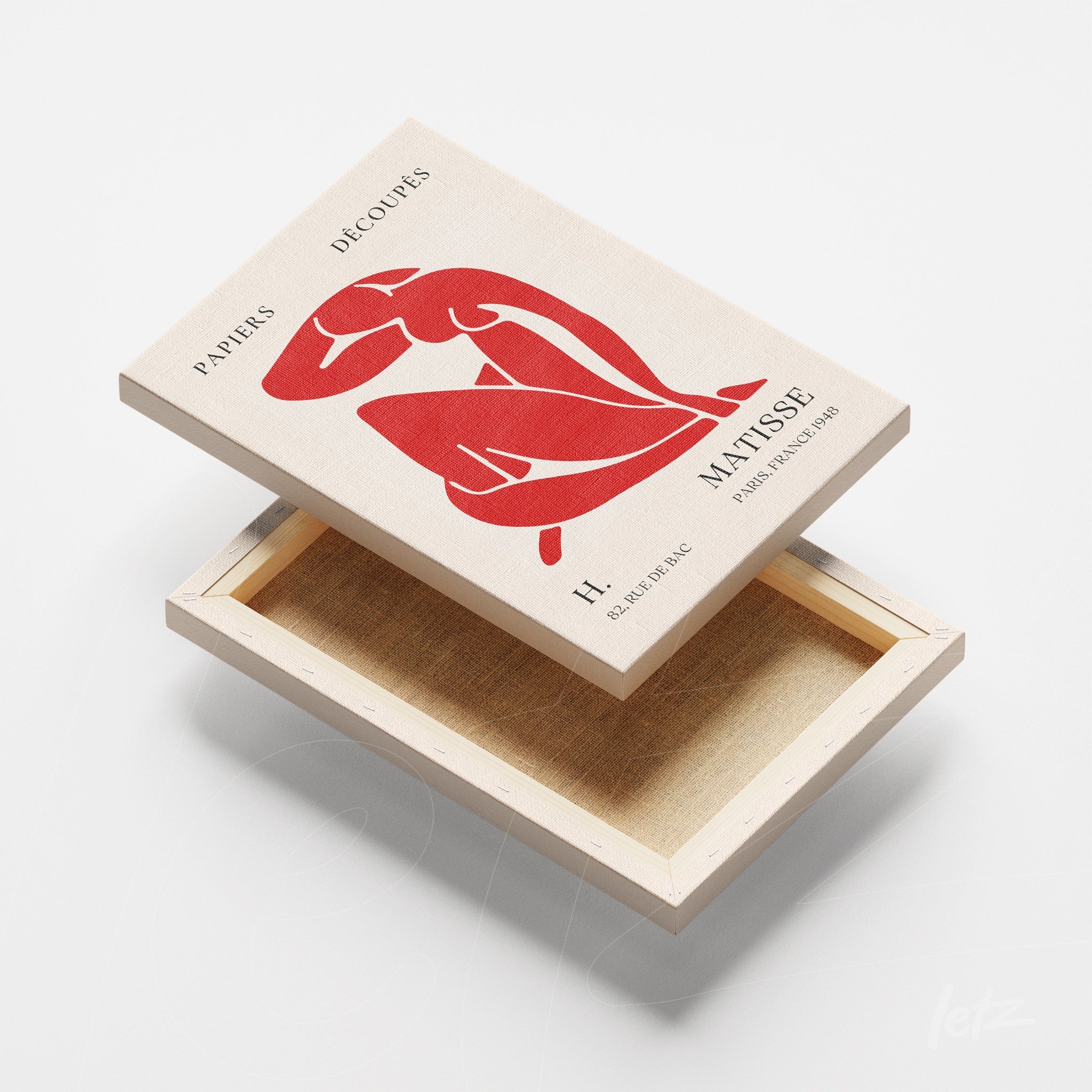 art box featuring modern design of a human figure in red on a light background