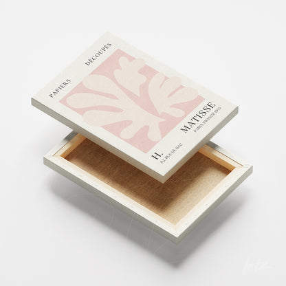 canvas art featuring modern design in pink tones inspired by Matisse, white frame with natural background