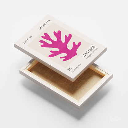 canvas box featuring cut-out art in the shape of a pink coral on a light background with modern typography