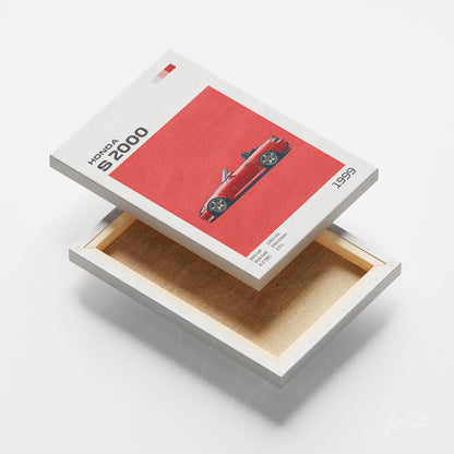 canvas print featuring minimalist design of a red Honda S2000 car from 1959 on a red background