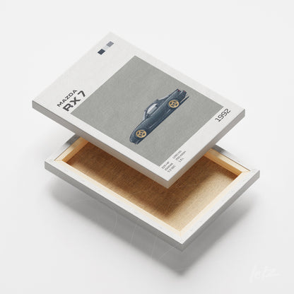 canvas print featuring vintage illustration of Mazda RX7 on light gray background