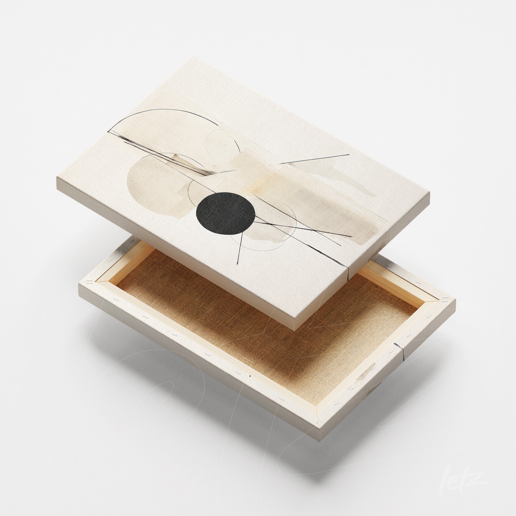 abstract artwork on canvas with neutral background and minimalist shapes in soft tones
