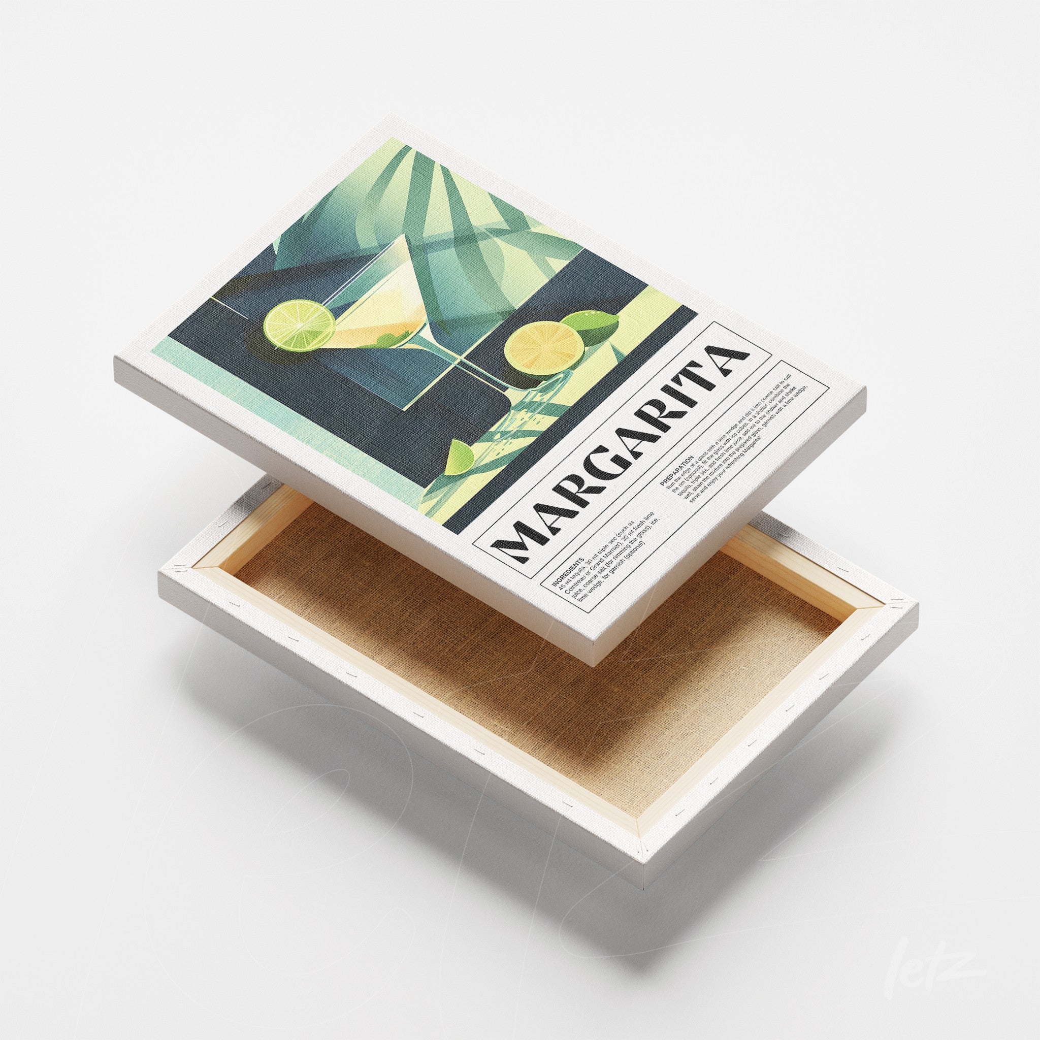 canvas print featuring margarita cocktail art with green tones and lemon details