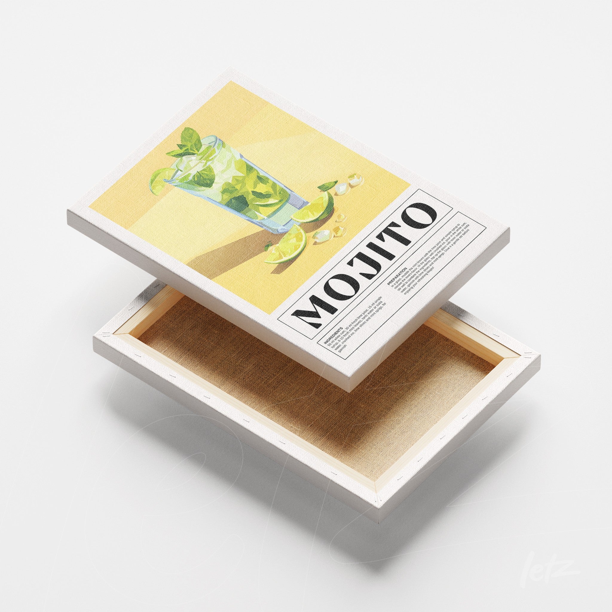 canvas print featuring mojito drink illustration on yellow background with green accents