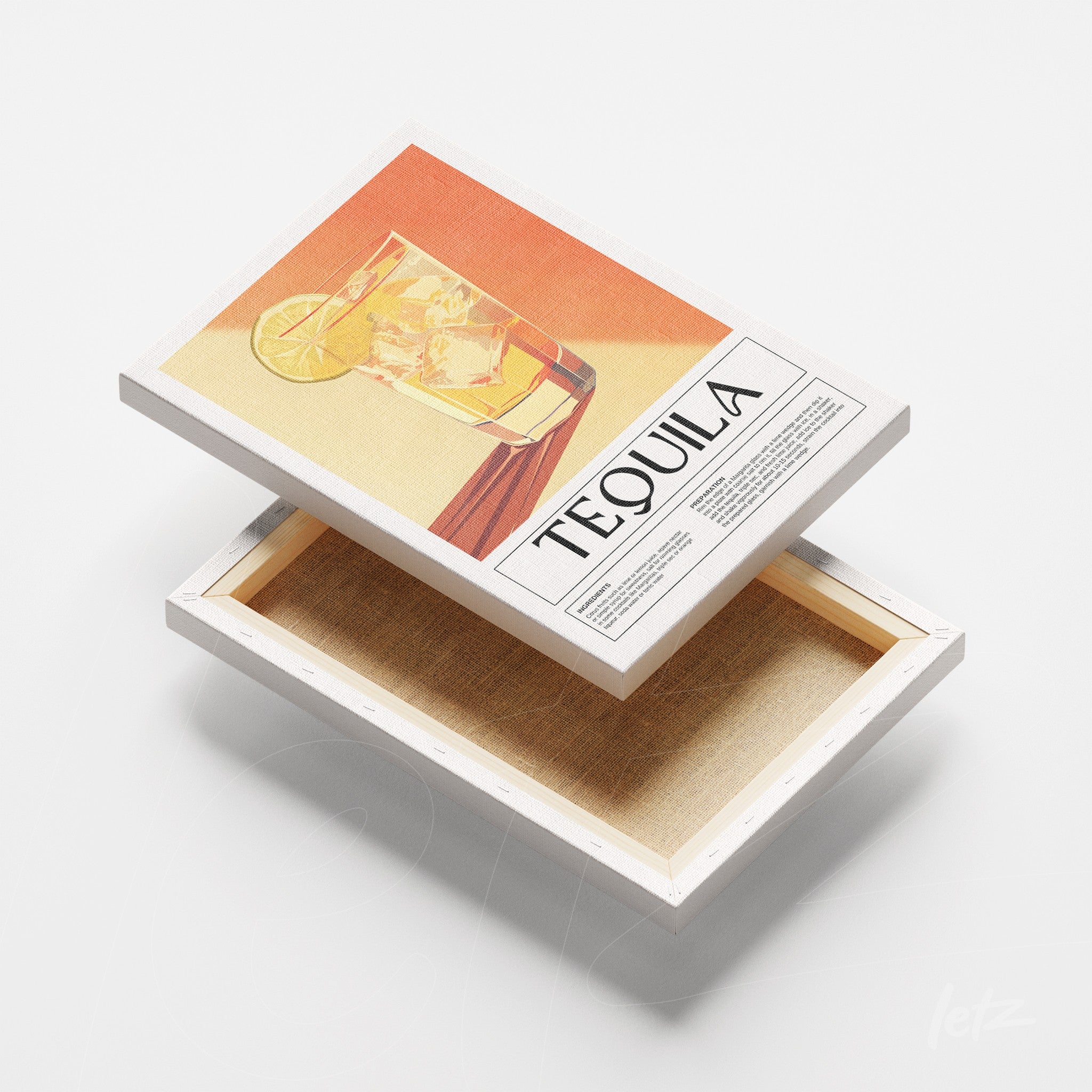 canvas print featuring retro style art of tequila drink on orange and red background