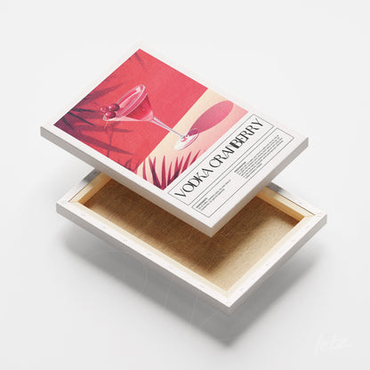 canvas print featuring retro style illustration of vodka cranberry cocktail on pink background