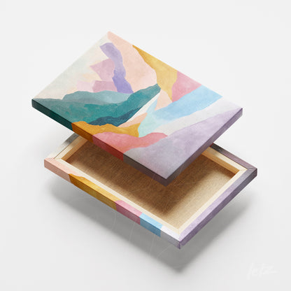 canvas artwork featuring abstract design in pastel colors, showcasing geometric shapes and soft textures