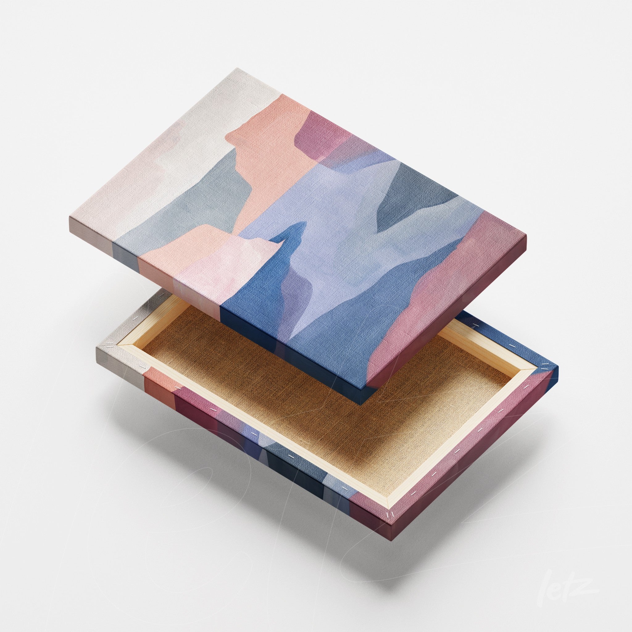 canvas print featuring abstract design in soft colors with a multi-toned frame
