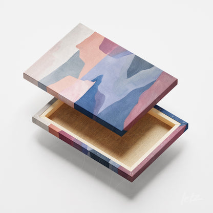 canvas print featuring abstract design in soft colors with a multi-toned frame