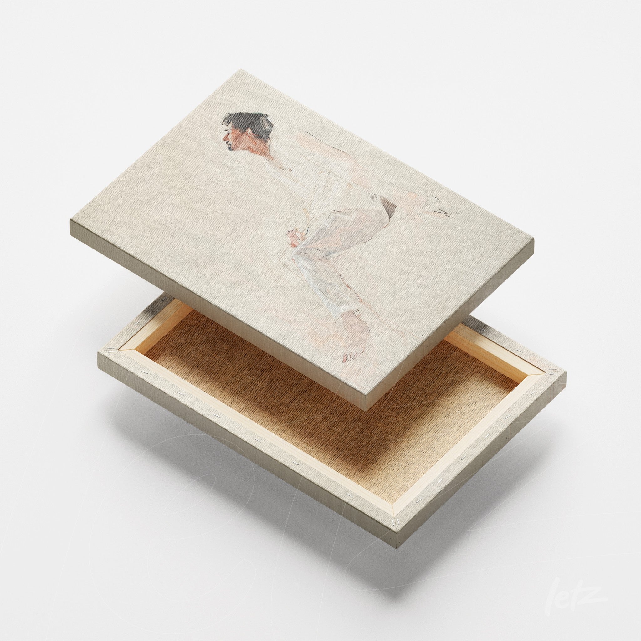 canvas art featuring a minimalist depiction of a human figure in motion against a light background