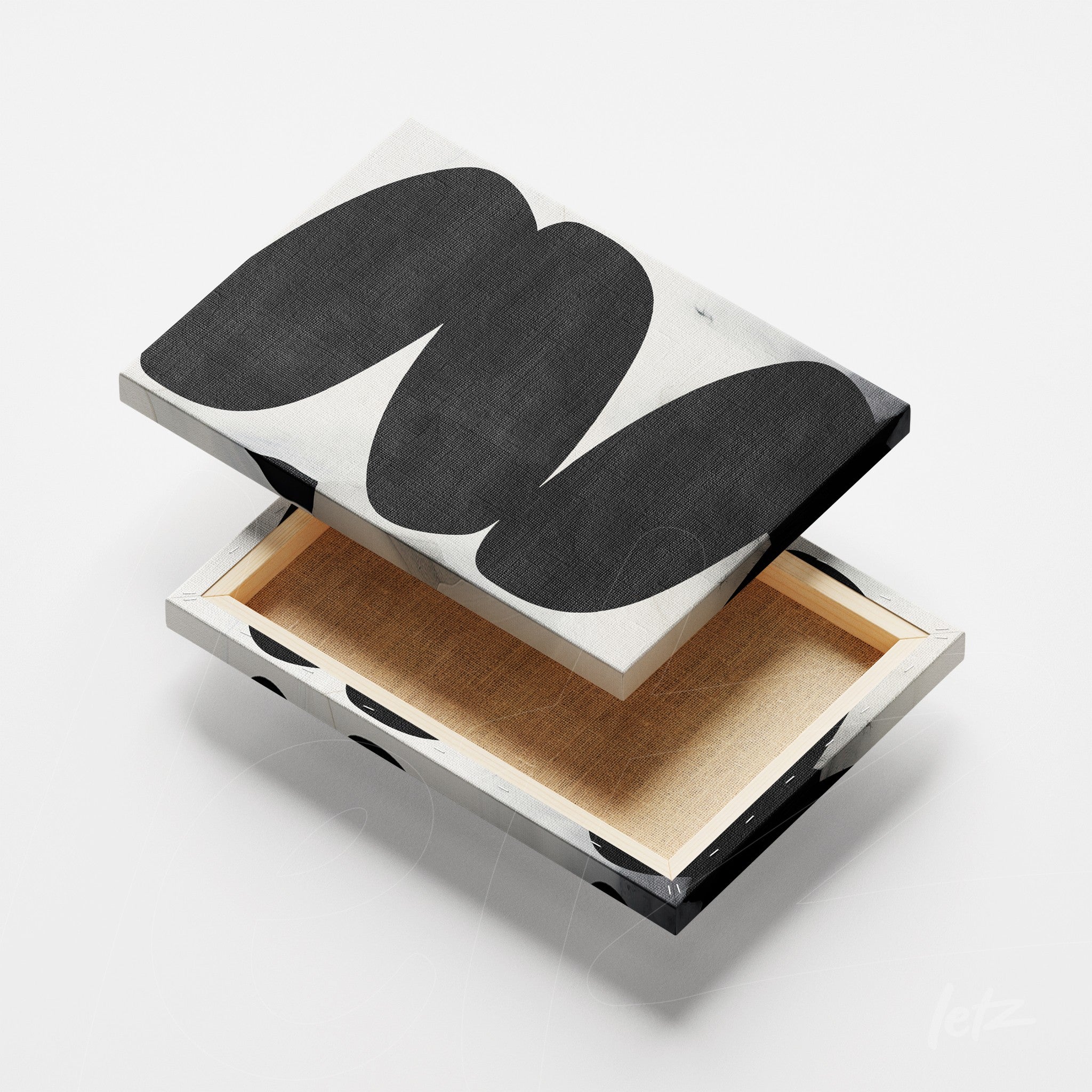 box with modern design featuring large leaf shapes in black and white on the lid