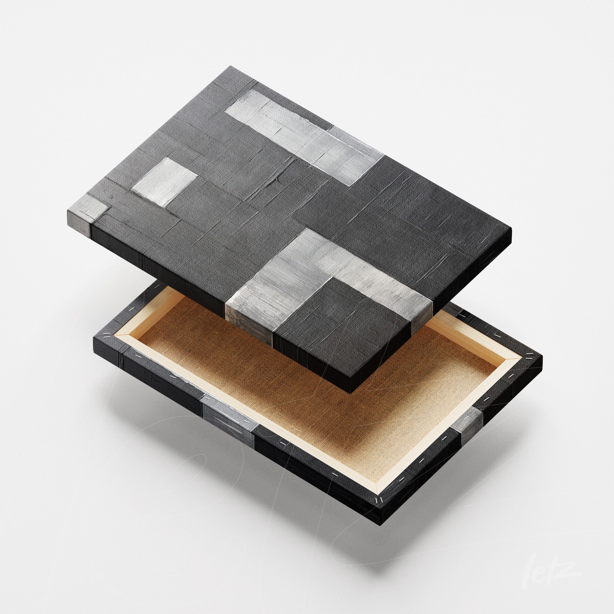 decorative box with a black and gray finish featuring a geometric and textured design
