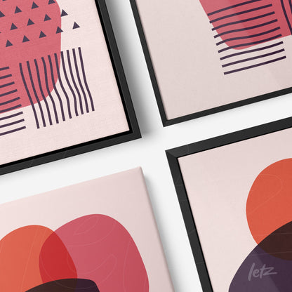 collection of abstract geometric framed art with black frames