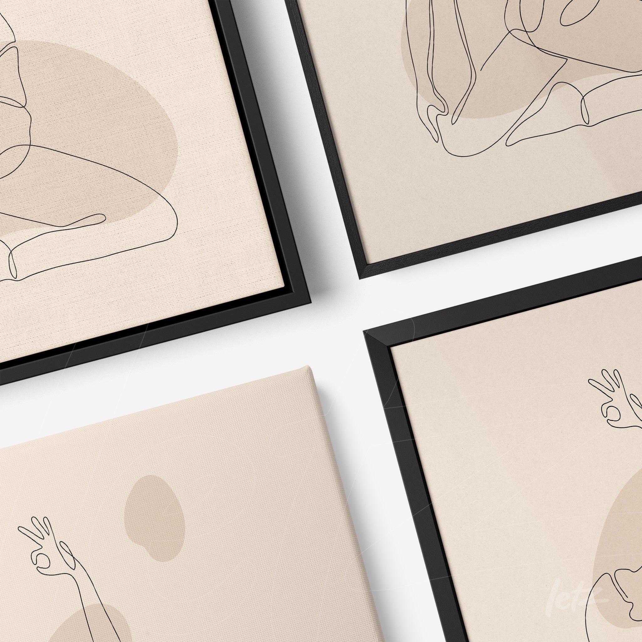 collection of minimalist abstract art frames with outlined hand gestures in black frames