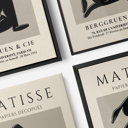 composition of framed black and white illustrations with black frames and vintage artistic typography