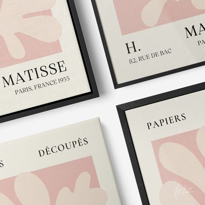 composition of wall art featuring contemporary abstract design in soft colors with black and natural frames