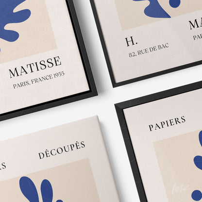 composition of decorative framed wall art featuring abstract design inspired by Matisse with light background