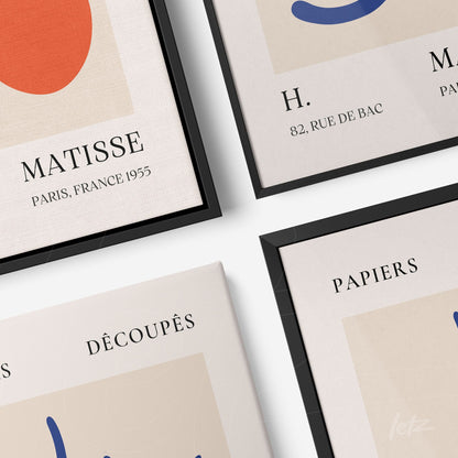 composed framed wall art featuring contemporary design with stylized letters and geometric shapes on light background