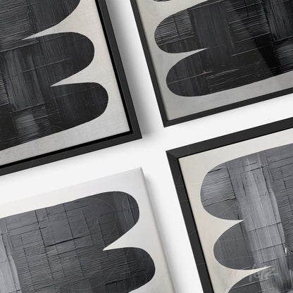 composition of abstract black and white wall art with thin black frames